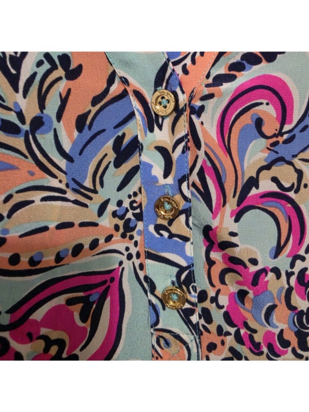 Lilly Pulitzer Elsa Silk Top XS Paisley Floral Long Sleeve Blouse 58745 - Picture 6 of 10